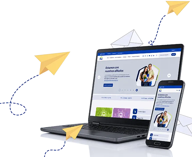 Imagen de un portatil con la página web del FNA
